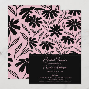 Invitación Ducha Nupcial Boho Rosada con Tinta Negra