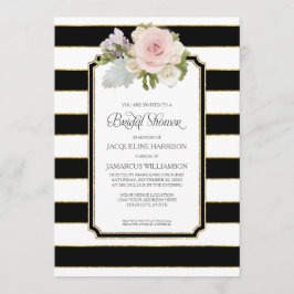 Invitación Ducha nupcial Bonito Flor Art Deco Stripe Moderno