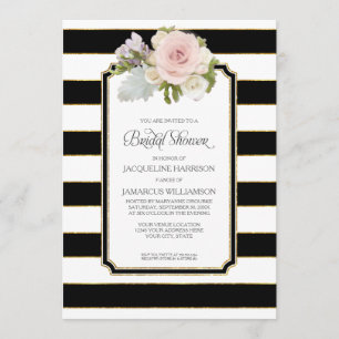 Invitación Ducha nupcial Bonito Flor Art Deco Stripe Moderno
