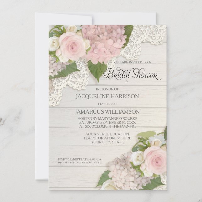 Invitación Ducha nupcial Bonito Flor Vintage Hidrangea (Anverso)