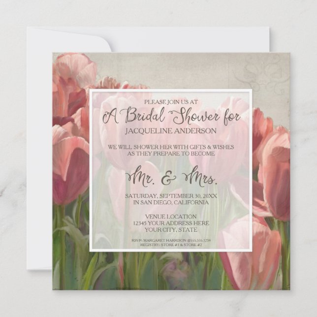 Invitación Ducha nupcial Bonito Tulipán Flores Rustic Elegant (Anverso)