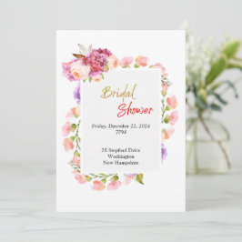 Invitación Ducha nupcial, borde floral rosa