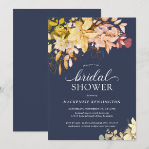 Invitación Ducha nupcial botánica azul de la marina de otoño