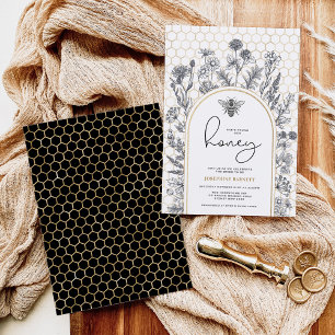 Invitación Ducha nupcial Botánica Bee Honeycomb