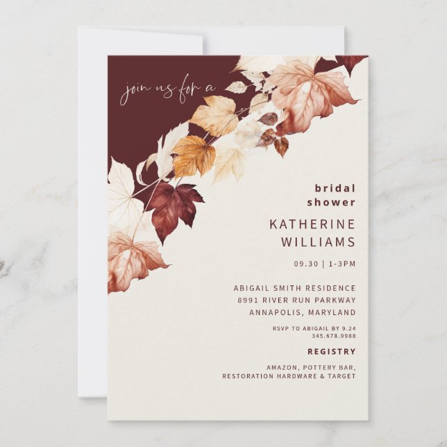 Invitación Ducha nupcial botánica de Cranberry (Anverso)