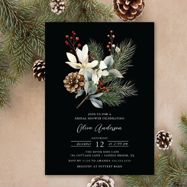 Invitación Ducha nupcial botánica de invierno de Pine Branch (Subido por el creador)