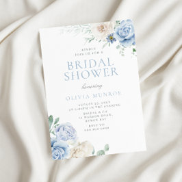 Invitación Ducha nupcial botánica floral blanca y azul