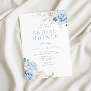Invitación Ducha nupcial botánica floral blanca y azul