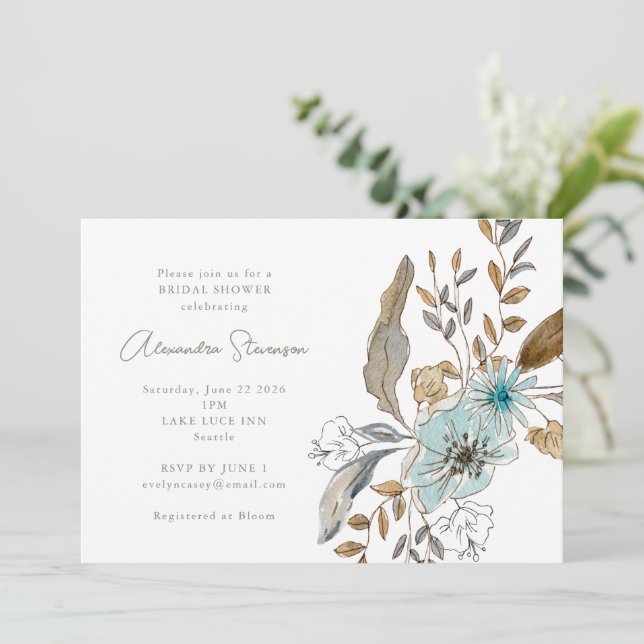 Invitación Ducha nupcial botánica minimalista Earthy Blue (Anverso de pie)