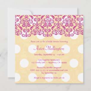Invitación Ducha nupcial BR001A del cordón rosado y amarillo