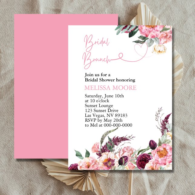 Invitación Ducha nupcial Brunch Boho Rosa Rosa Borgoña Peony (Subido por el creador)