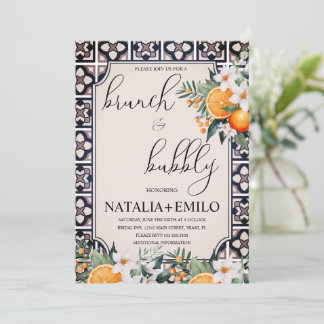 Invitación Ducha Nupcial Brunch Floral Naranja Cítrica Italia