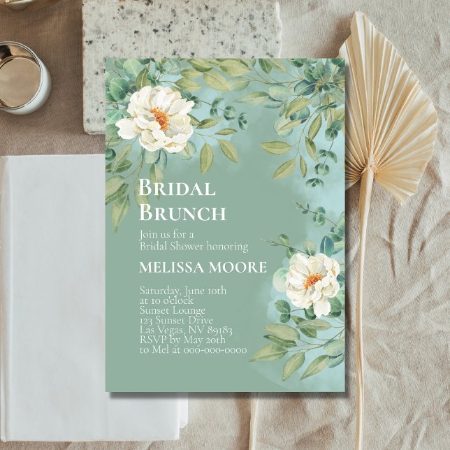 Invitación Ducha nupcial Brunch Plata Sage Eucalyptus Flor (Subido por el creador)