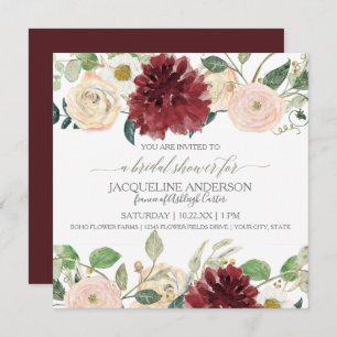 Invitación Ducha nupcial Cae Chrysanthemum Marsala Rosa