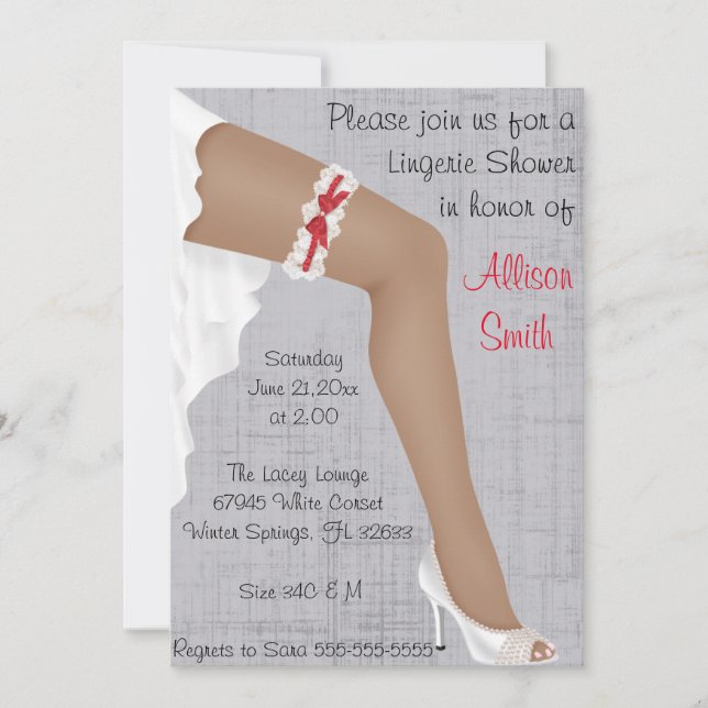 Invitación Ducha nupcial caliente de la ropa interior roja y (Anverso)