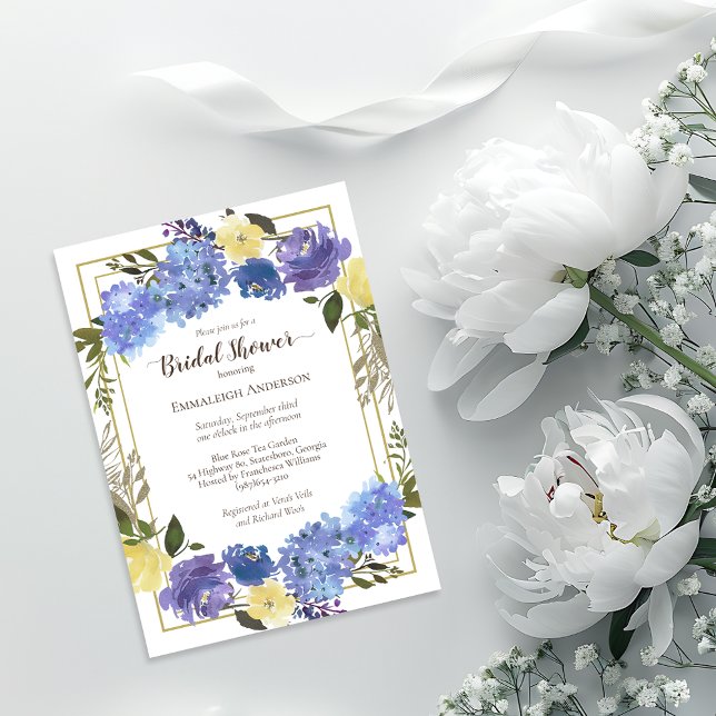 Invitación Ducha nupcial Carolina Classic Blue Floral (Subido por el creador)