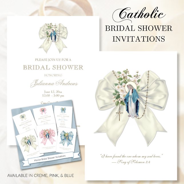 Invitación Ducha nupcial católica bendecida Mary Creme Rosary (Subido por el creador)
