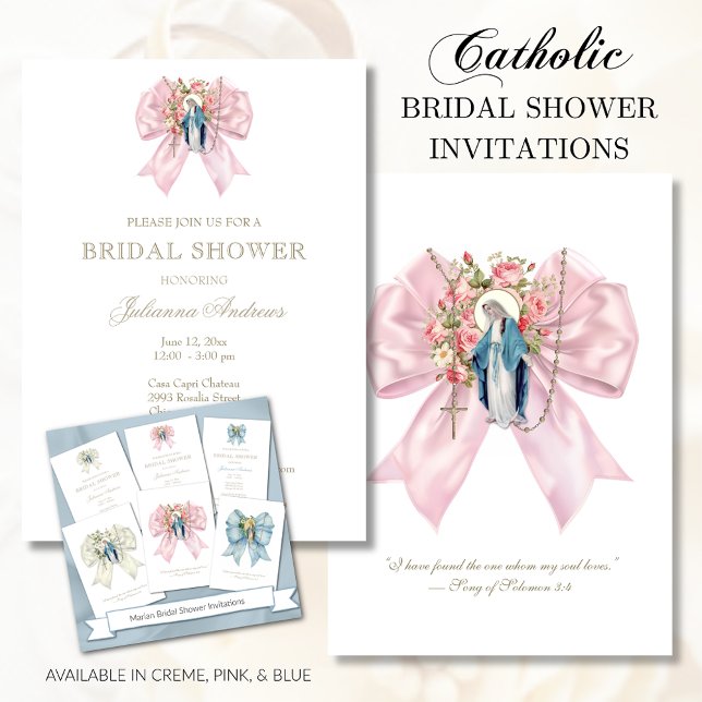 Invitación Ducha nupcial católica bendice a Mary Pink Rosary (Subido por el creador)