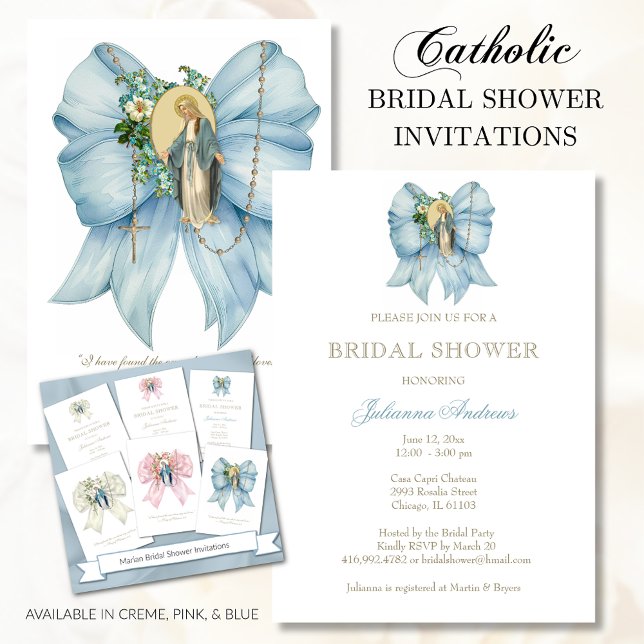 Invitación Ducha nupcial católica bendice a Mary Rosary (Subido por el creador)