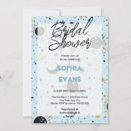 Invitación Ducha nupcial celestial azul de oro negro