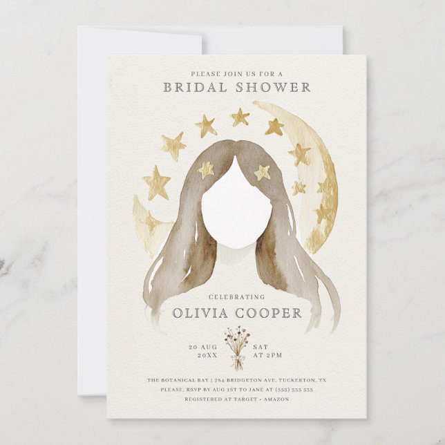 Invitación Ducha nupcial Celestial De La Luna De Wiccan (Anverso)