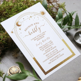 Invitación Ducha nupcial celestial de oro blanco místico