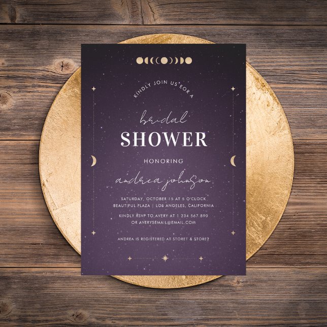 Invitación Ducha nupcial celestial de oro de galaxia púrpura (Subido por el creador)