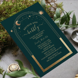 Invitación Ducha nupcial celestial de oro verde místico