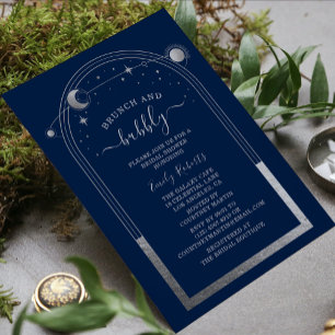 Invitación Ducha nupcial celestial de plata azul mística