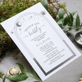 Invitación Ducha nupcial celestial de plata blanca mística