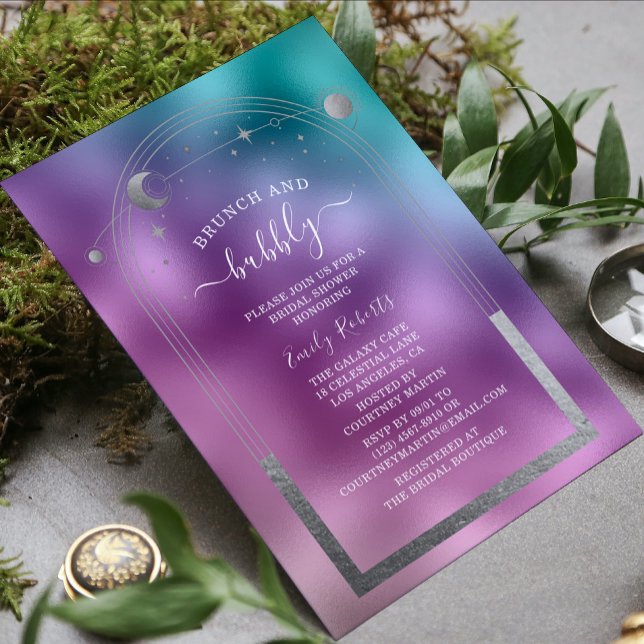 Invitación Ducha nupcial celestial de plata púrpura Verde azu (Subido por el creador)