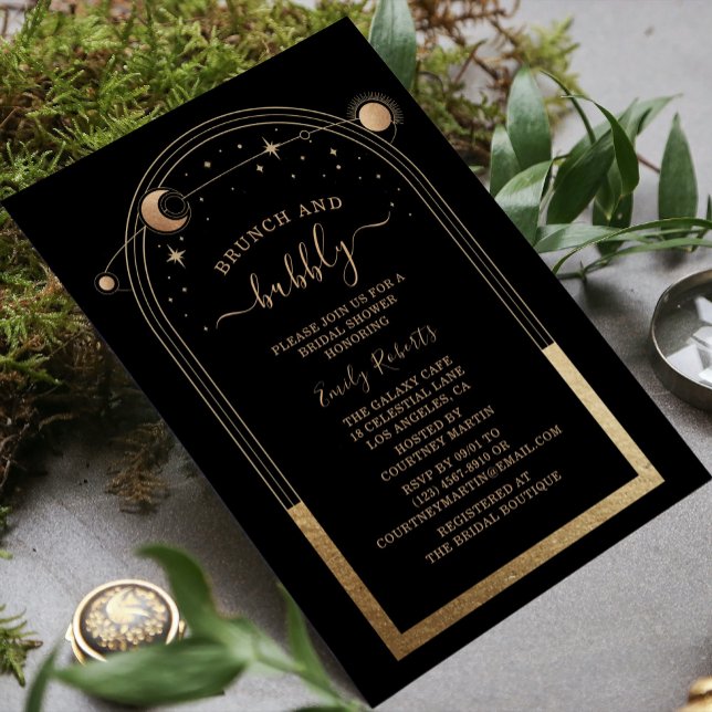 Invitación Ducha nupcial celestial mística de oro negro (Subido por el creador)