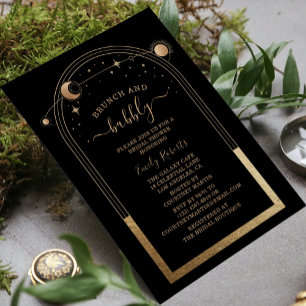 Invitación Ducha nupcial celestial mística de oro negro