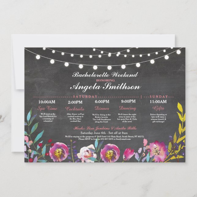 Invitación Ducha nupcial Chalk Coral Itinerary Bachelorette (Anverso)