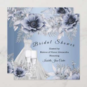 Invitación Ducha nupcial Champagne plata azul Vaso floral