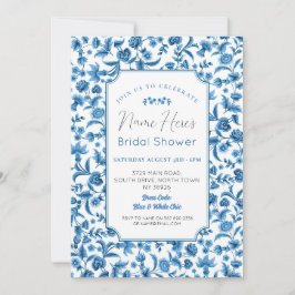 Invitación Ducha nupcial Chintz Ditsy Floral Azul y Blanca