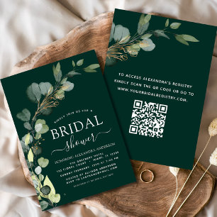 Invitación Ducha nupcial Código QR Eucalipto verde esmeralda