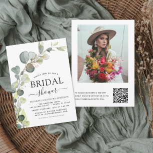 Invitación Ducha nupcial Código QR Foto Eucalyptus