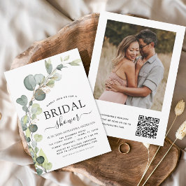 Invitación Ducha nupcial Código QR Foto Eucalyptus