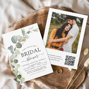 Invitación Ducha nupcial Código QR Foto Eucalyptus
