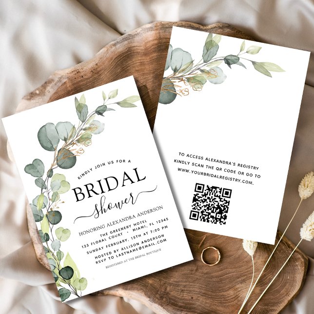 Invitación Ducha nupcial Código QR Verde Eucalyptus (Subido por el creador)