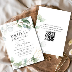 Invitación Ducha nupcial Código QR Verde Eucalyptus