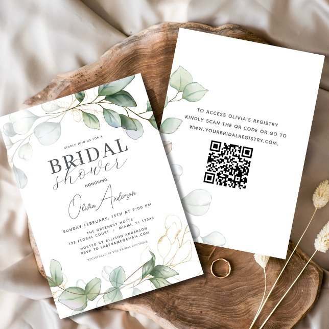 Invitación Ducha nupcial Código QR Verde Eucalyptus (Subido por el creador)