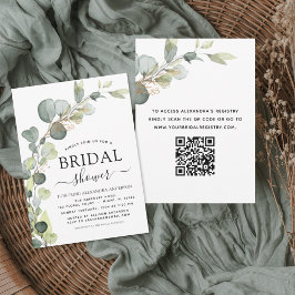 Invitación Ducha nupcial Código QR Verde Eucalyptus