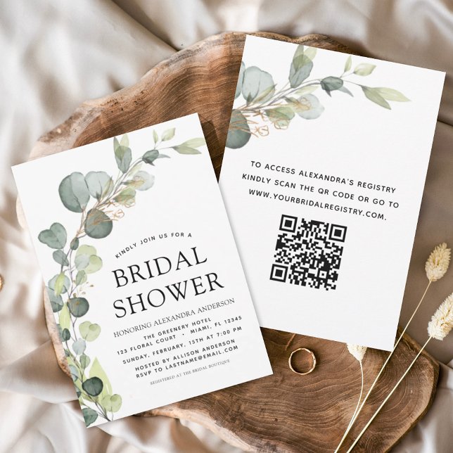 Invitación Ducha nupcial Código QR Verde Eucalyptus (Subido por el creador)