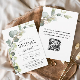 Invitación Ducha nupcial Código QR Verde Eucalyptus