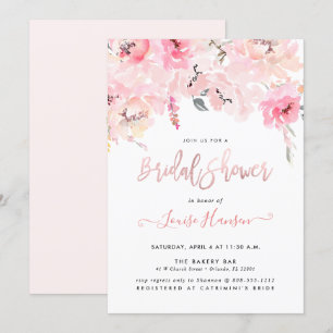 Invitación Ducha nupcial, color de agua Rubor Peonies rosados