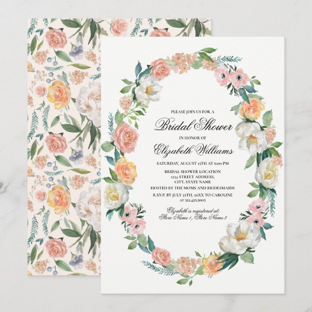 Invitación Ducha nupcial color marfil-rosa de Rubor (Anverso / Reverso)
