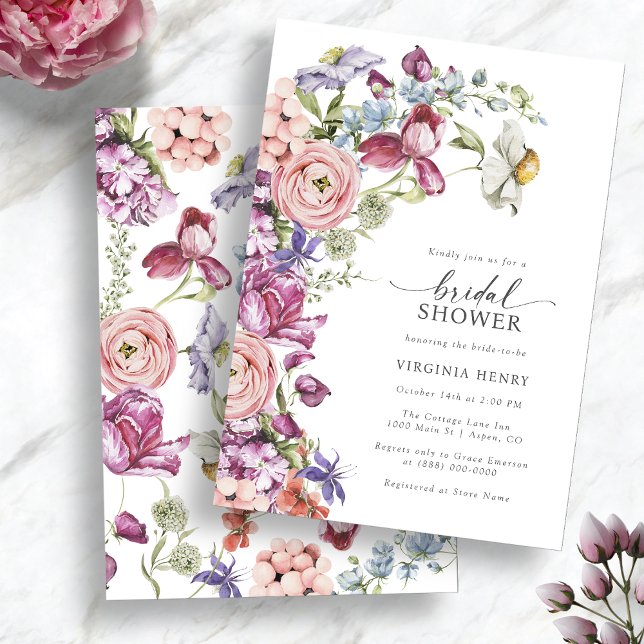 Invitación Ducha nupcial colorida (Colorful Jewel Toned Wildflower Bridal Shower Invitation by Painted Paperie
)