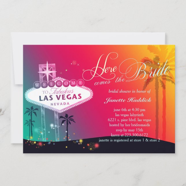 Invitación Ducha nupcial colorida de Las Vegas (Anverso)